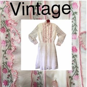 VTG Glenbrooke Lined Dress fairycore RUFFLED FIT & FLARE SemiSheer long sleeves